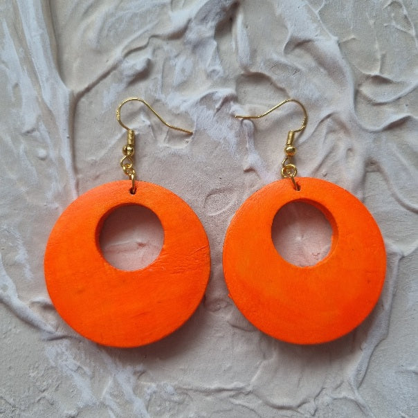 Textured Round Earring - Orange and Gold