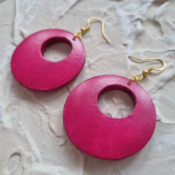 Textured Round Earring - Magenta and Gold