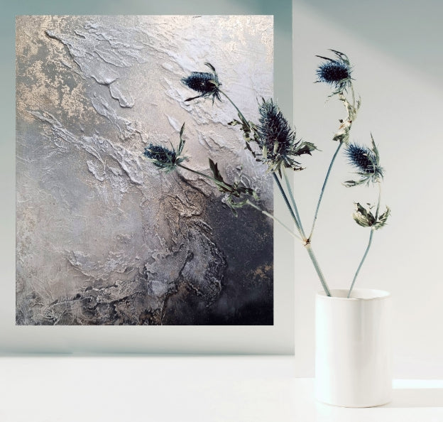 Skywhisper - Small textured abstract art with neutral tones