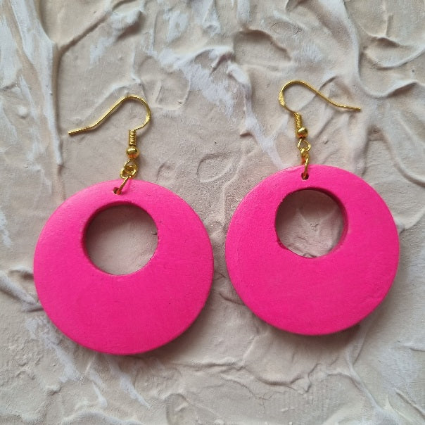 Textured Round Earring - Pink