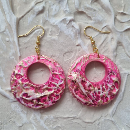 Textured Round Earring - Pink, Magenta, and Gold