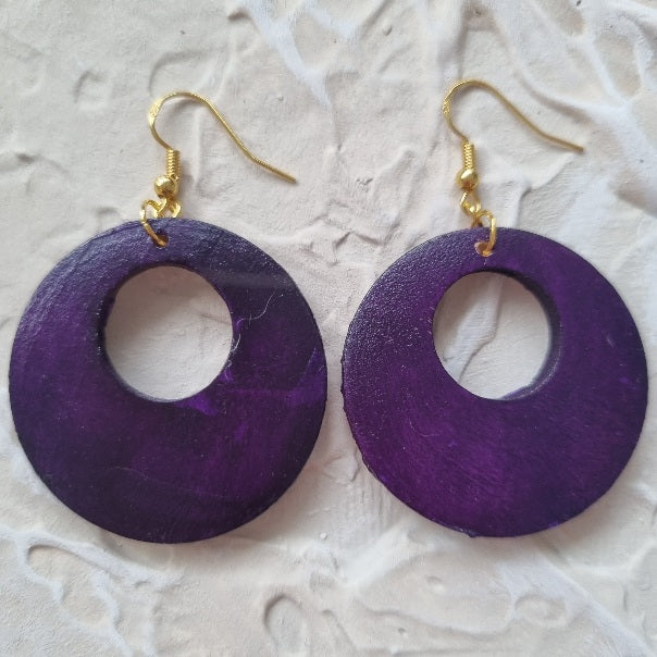 Textured Round Earring - Violet, Magenta and Gold