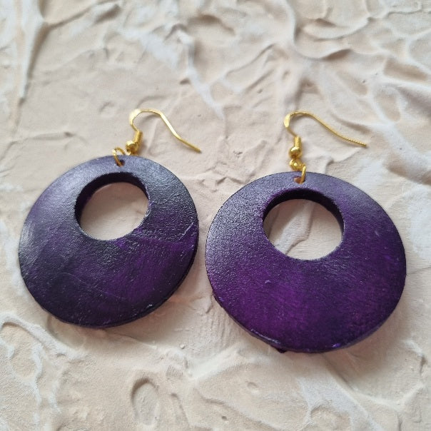 Textured Round Earring - Violet, Magenta and Gold