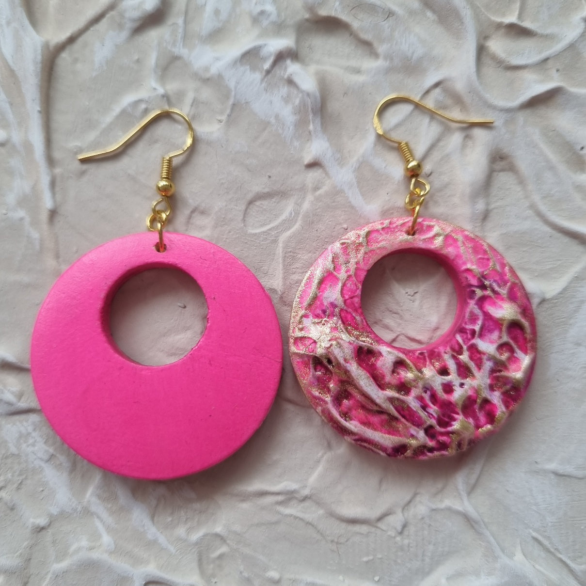 Textured Round Earring - Pink, Magenta, and Gold
