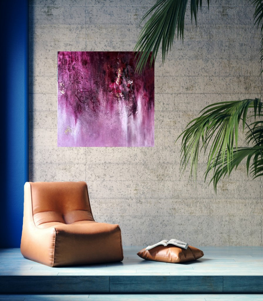 An abstract pink painting in loft appartment.