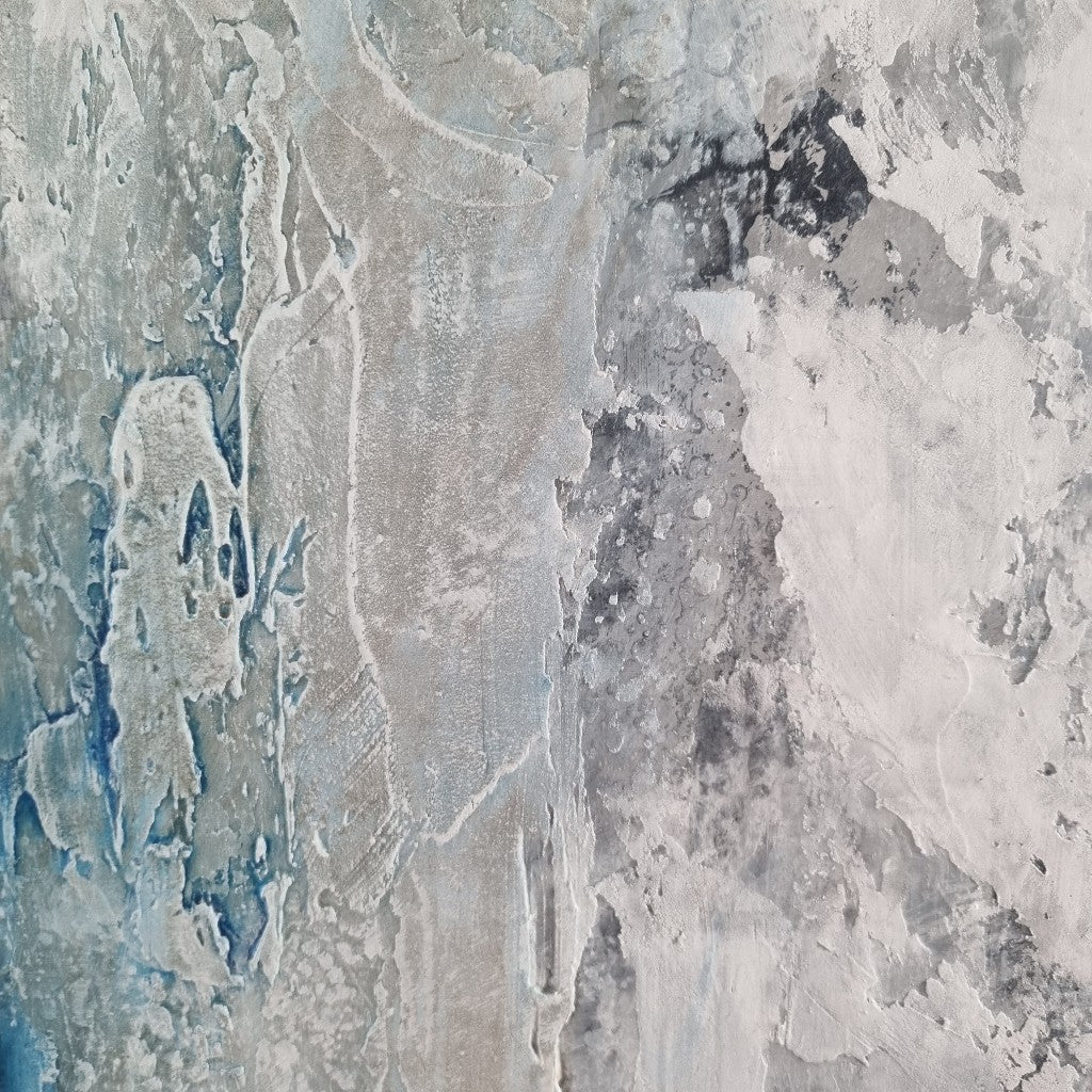 Detail of contemporary blue canvas painting.